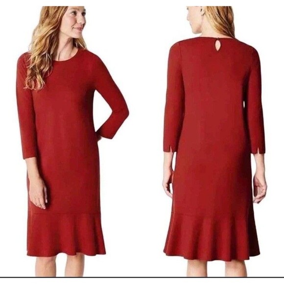 J. Jill Dresses & Skirts - J. Jill Red Flounce Hem Ponte Knit Stretch Career Preppy Dress Size Large NWT